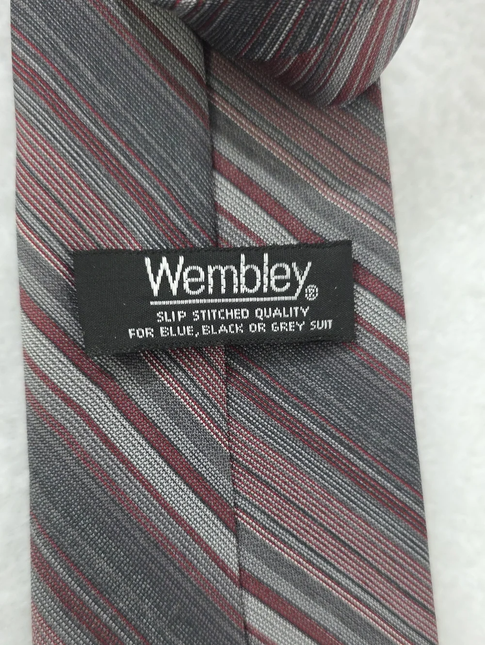 Wembley Diagonal Striped Neck Tie Gray Burgundy Silver Polyester